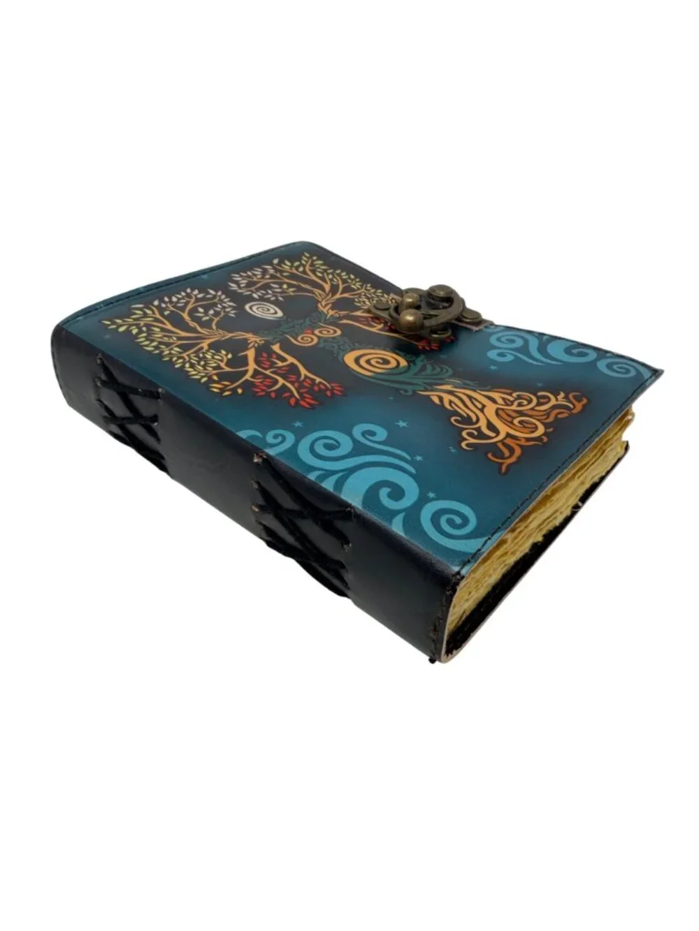 Tree of Life Goddess Leather Journal Lock Clasp Handmade Deckle‎ Paper